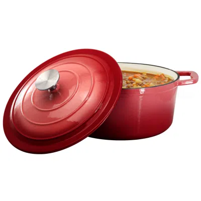 Megachef 5 Quarts Round Enameled Cast Iron Casserole With Lid In Red In Multi