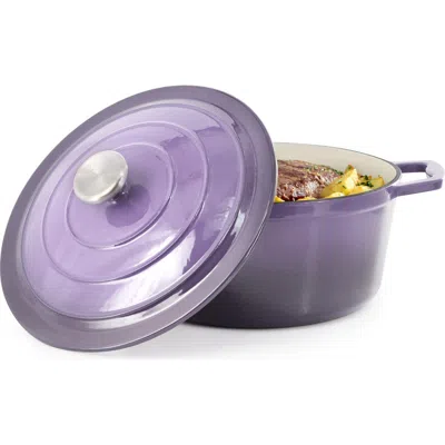 Megachef 5 Quarts Round Enameled Cast Iron Casserole With Lid In Purple