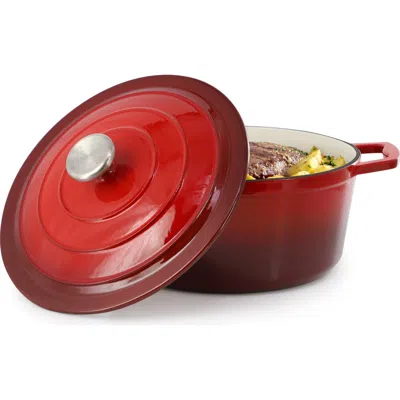 Megachef 5 Quarts Round Enameled Cast Iron Casserole With Lid In Red