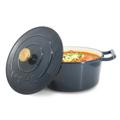 Megachef 5.3 Quarts Round Enameled Cast Iron Casserole With Self Basting Lid In Blue