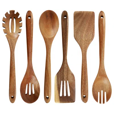 Megachef 6 Piece Acacia Wood Kitchen Utensil Set In Brown