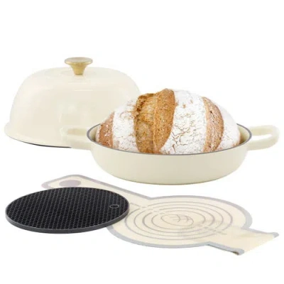 Megachef 6 Quart Enameled Cast Iron Bread Pot With Baking Mat In Neutral