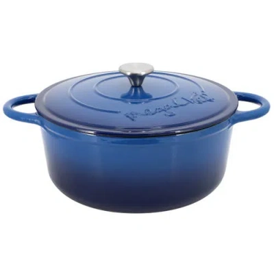 Megachef 6.35 Quart Round Enameled Cast Iron Dutch Oven With Self Basting Lid In Blue