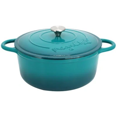 Megachef 6.35 Quart Round Enameled Cast Iron Dutch Oven With Self Basting Lid In Blue