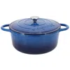Megachef 6.35 Quart Round Enameled Cast Iron Dutch Oven With Self Basting Lid In Dark Blue In Blue