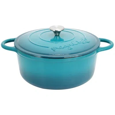 Megachef 6.35 Quart Round Enameled Cast Iron Dutch Oven With Self Basting Lid In Light Blue