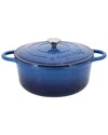 Megachef 6.35qt Blue Round Enameled Cast Iron Dutch Oven
