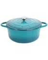 Megachef 6.35qt Teal Round Enameled Cast Iron Dutch Oven In Blue