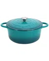 Megachef 6.35qt Teal Round Enameled Cast Iron Dutch Oven In Blue