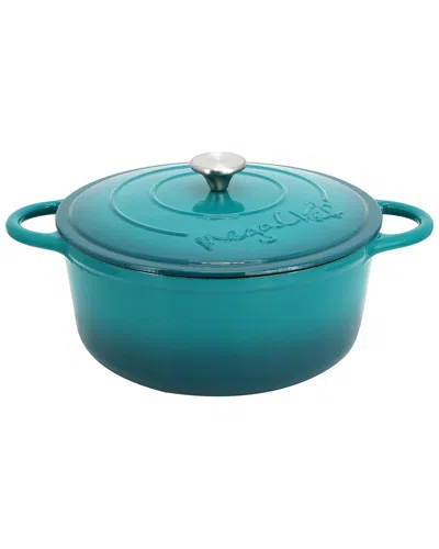Megachef 6.35qt Teal Round Enameled Cast Iron Dutch Oven In Blue