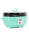 Megachef 6.5qt Oval Electric Slow Cooker Turquoise With Black Pot In Blue