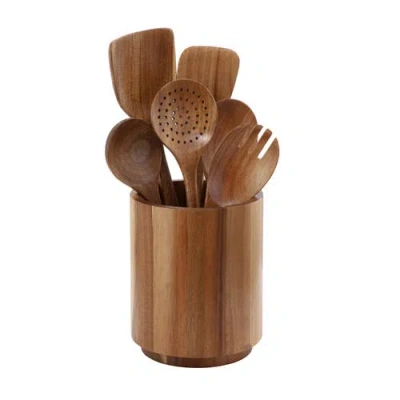 Megachef 7 Piece Acacia Wood Kitchen Cooking Utensil Set In Brown