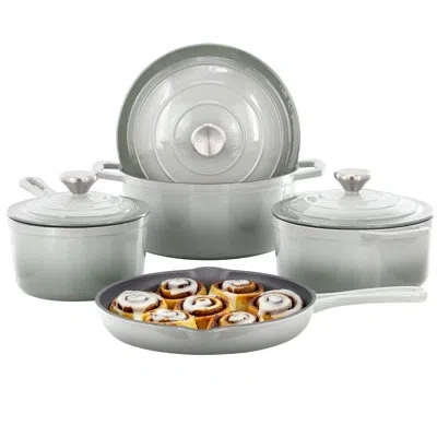 Megachef 7 Piece Enameled Cast Iron Cookware Set In Gray