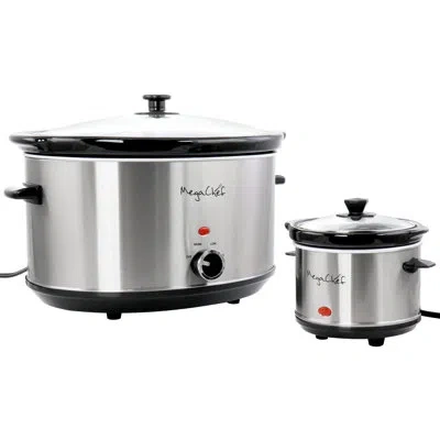 Megachef 8 Liter Slow Cooker With Mini 0.6 Liter Warmer In Silver