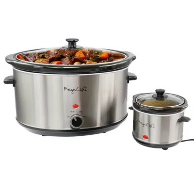 Megachef 8 Quart Slow Cooker With Bouns Mini 0.6 Quart Warmer In Silver