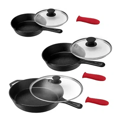 Megachef 9-pc. Cast Iron Non-stick Cookware Set In Black