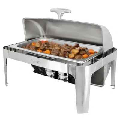 Megachef 9.5 Quart Oblong Roll Top Stainless Steel Professional Chafing Dish/food Warmer/buffet Serv In Metallic