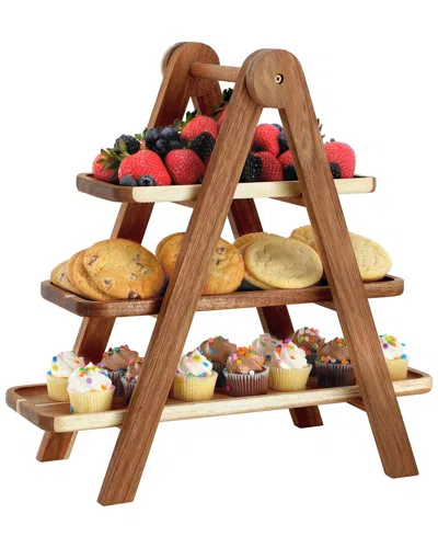 MEGACHEF MEGACHEF ACACIA WOOD 3 TIERED RECTANGULAR LADDER TRAY SET