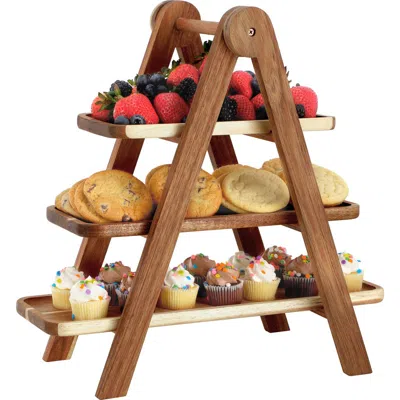 MEGACHEF MEGACHEF ACACIA WOOD 3 TIERED RECTANGULAR LADDER TRAY SET