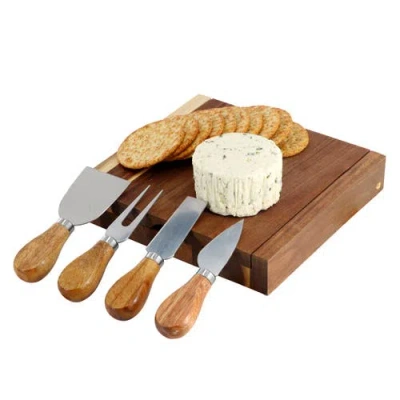 MEGACHEF MEGACHEF ACACIA WOOD 5 PIECE SQUARE CHEESE BOARD WITH KNIFE SET