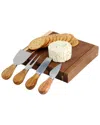 Megachef Acacia Wood 5pc Square Cheese Board With Knife Set In Brown
