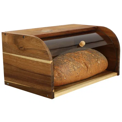 Megachef Acacia Wood Bread Box With Sliding Plastic Lid In Brown