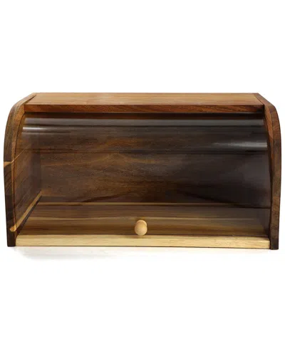 Megachef Acacia Wood Bread Box With Sliding Plastic Lid In Brown