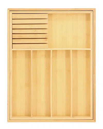 Megachef Adjustable Bamboo Drawer Storage Tray With Removable Knife Block In Brown