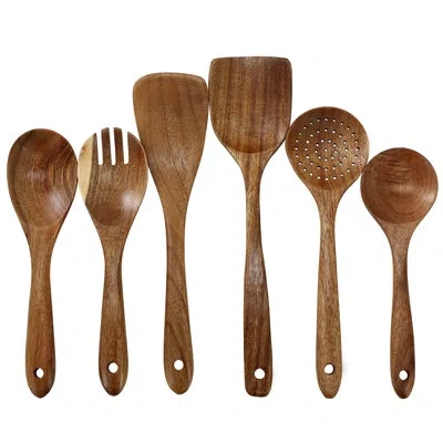 Megachef Assorted 6 Piece Dark Brown Cooking Tool Set In Acacia Wood In Dark Brown Wood
