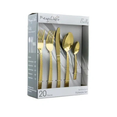Megachef Baily 20 Piece Flatware Utensil Set, Stainless Steel Silverware Metal Service For 4 In Gold