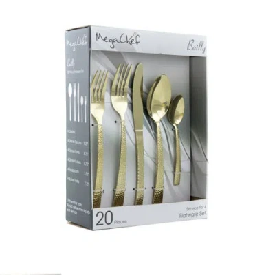 Megachef Baily 20 Piece Flatware Utensil Set, Stainless Steel Silverware Metal Service For 4 In Gold