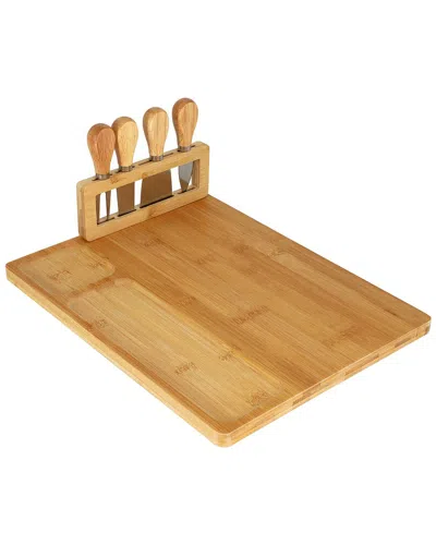 Megachef Bamboo Charcuterie/cheese Board With 4pc Knife Set In Brown