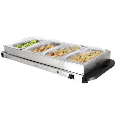 Megachef Buffet Server & Food Warmer With 4 Removable Sectional Trays, Heated Warming Tray And Removable Tray In White