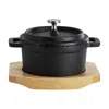 Megachef Cast Iron 8 Ounce Mini Dutch Oven With Wood Tray In Black