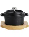 Megachef Cast Iron 8oz Mini Dutch Oven With Wood Tray In Black