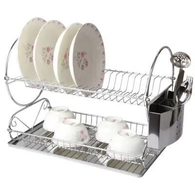 Megachef Chrome Plated 17.5 Inch Two Shelf Dish Rack In White