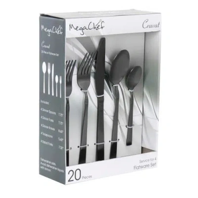 Megachef Cravat 20 Piece Flatware Utensil Set, Stainless Steel Silverware Metal Service For 4 In Black