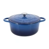 Megachef 6.35 Quart Round Enameled Cast Iron Dutch Oven With Self Basting Lid In Dark Blue In Blue
