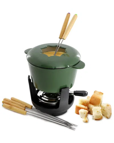 MEGACHEF MEGACHEF ENAMELED CAST IRON FONDUE POT WITH 6 SERVING FORKS