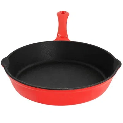 Megachef Enameled Round 8 Inch Preseasoned Cast Iron Frying Pan In Turquoise In Red