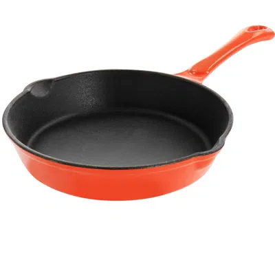 Megachef Enameled Round 8 Inch Preseasoned Cast Iron Frying Pan In Orange