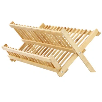 Megachef Folding 2-tier Dish Drying Kitchen Rack In Bamboo In Natural