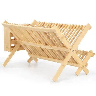 Megachef Folding 2-tier Dish Drying Kitchen Rack With Utensil Caddy In Bamboo In Natural