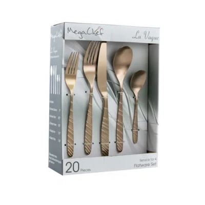 Megachef La Vague 20 Piece Flatware Utensil Set, Stainless Steel Silverware Metal Service For 4 In Gold