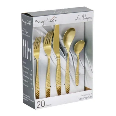 Megachef La Vague 20 Piece Flatware Utensil Set, Stainless Steel Silverware Metal Service For 4 In Gold