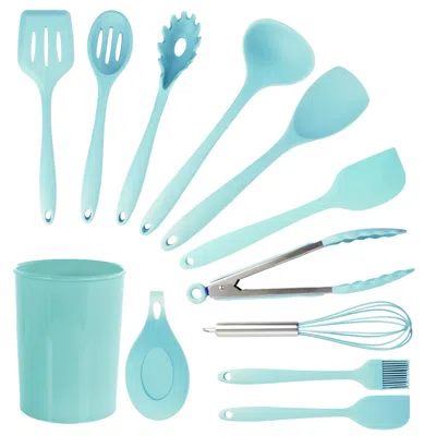 MEGACHEF LIGHT TEAL SILICONE COOKING UTENSILS, SET OF 12