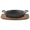 Megachef Mini Cast Iron Oval Pan With Wood Tray In Black