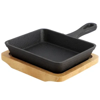 Megachef Mini Cast Iron Square Pan With Wood Tray In Black