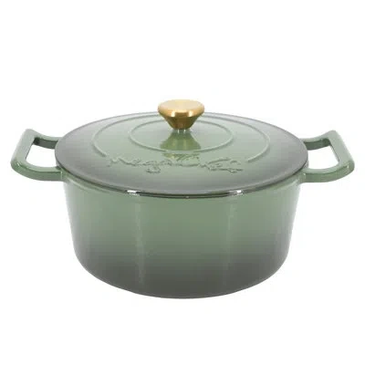 Megachef Ombre Enameled Cast Iron 5.3 Quart Round Dutch Oven With Self Basting Lid In Green