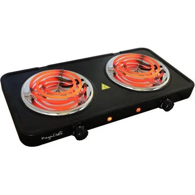 Megachef Portable Dual Coil Electric Burner Cooktop – Lightweight 1700w Double Hot Plate With Adjustable Temp In Matte Black